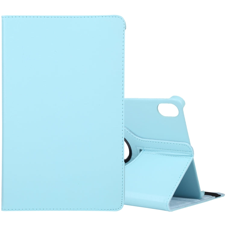 360-degree rotating litchi texture leather tablet case in light blue, folio stand