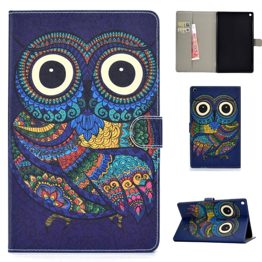 Purple PU leather tablet case with colorful owl drawing pattern and folio stand flap