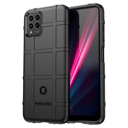 Shockproof TPU phone case, rugged shield design, dark gray, camera cutouts, raised edges