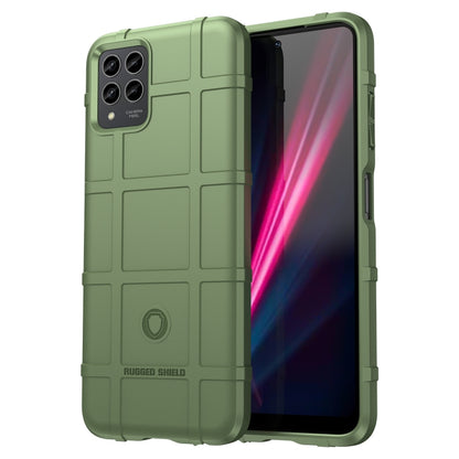 Shockproof TPU phone case, green with rugged panels, camera cutout, screen-edge protection