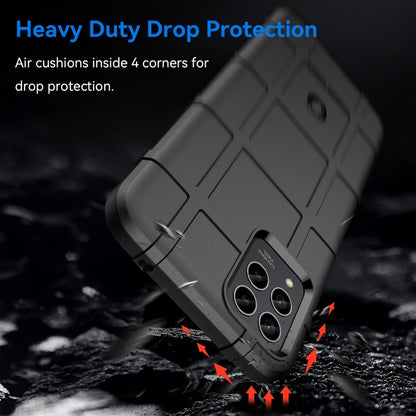 Black rugged phone case with shockproof corners and textured back for grip.