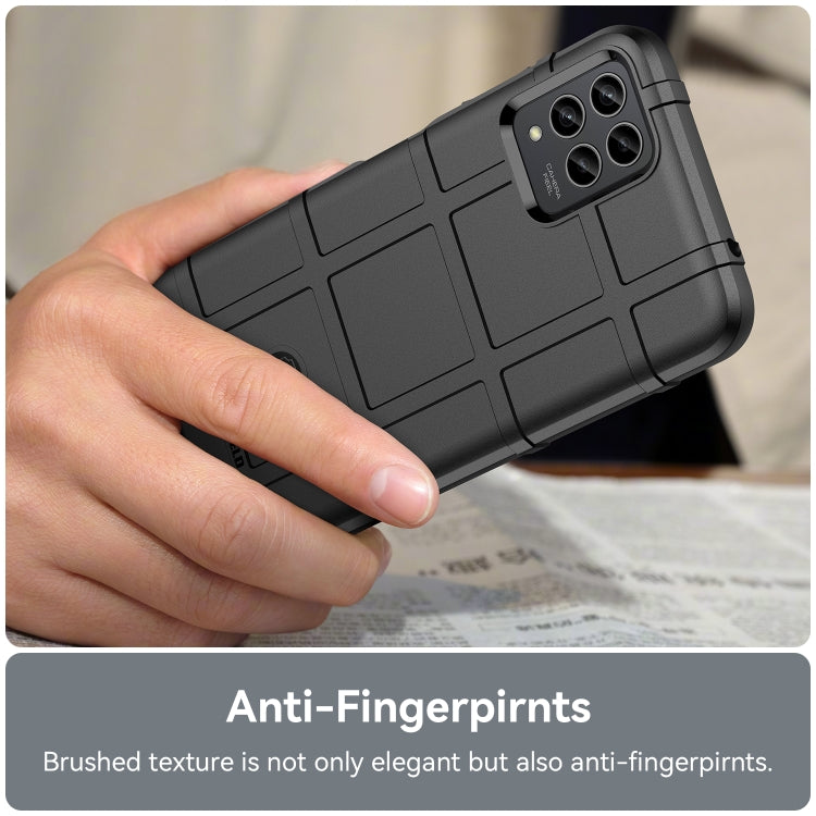 Black rugged TPU phone case with textured grip and precise camera opening.