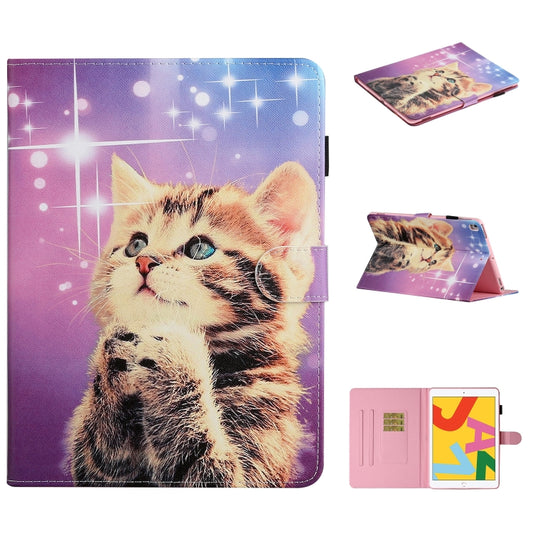 Purple PU leather tablet case with kitten cat graphic, flip cover and folding stand