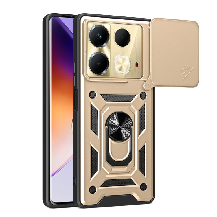 Beige sliding camera cover phone case with rugged armor design and camera cutouts