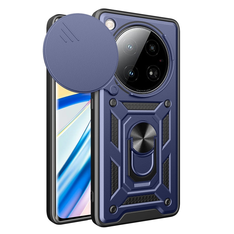 Navy sliding camera cover phone case with rugged armor design and circular cover