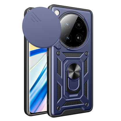 Navy sliding camera cover phone case with rugged armor design and circular cover