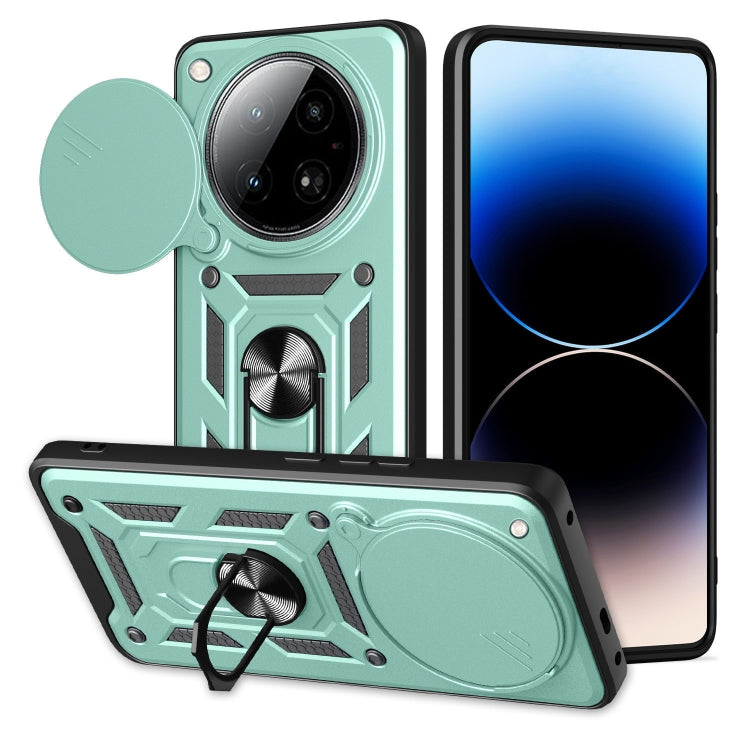 Mint green phone case with sliding camera cover, rugged TPU+PC, kickstand ring holder