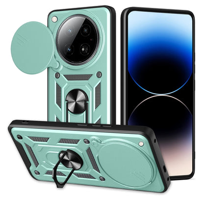 Mint green phone case with sliding camera cover, rugged TPU+PC, kickstand ring holder