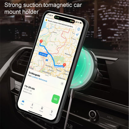 Phone case with sliding camera cover and ring stand mounted on a car holder