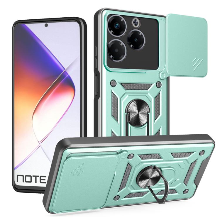 Light mint phone case with sliding camera cover, rugged TPU+PC, kickstand ring holder