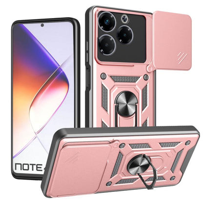 Rose pink phone case with sliding camera cover, rugged TPU+PC, kickstand ring holder