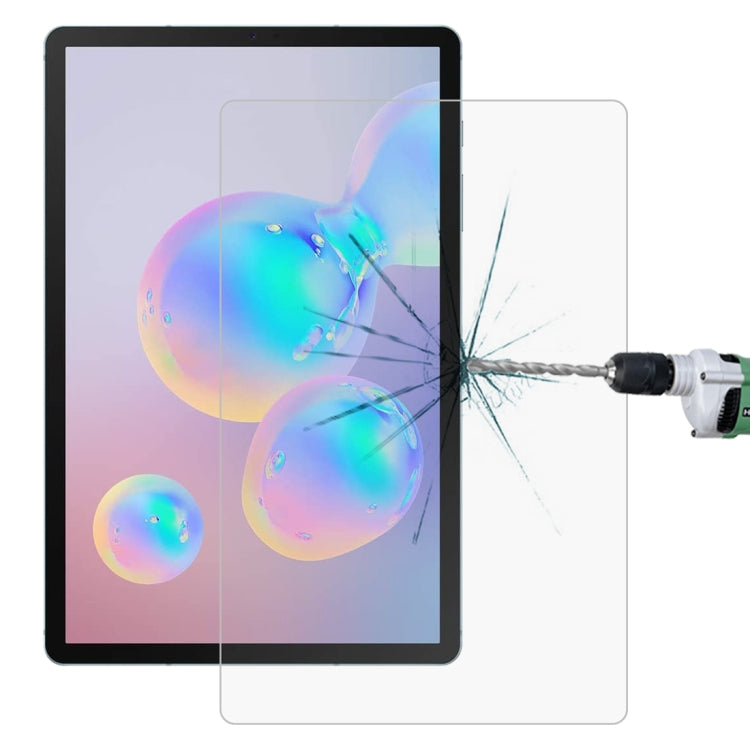Tablet tempered glass screen protector on display with impact-crack demo
