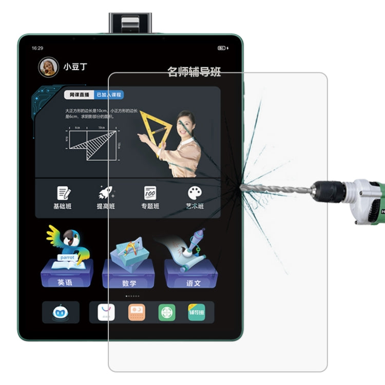 Tablet tempered glass screen protector film on display with crack test