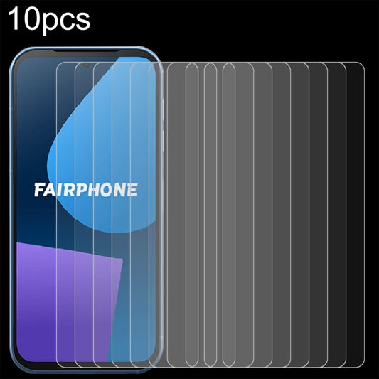 10-pack tempered glass screen protectors for Fairphone 5, 2.5D edge, clear film set
