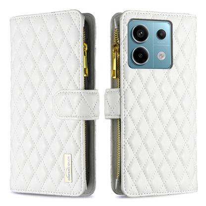 Diamond Lattice Zipper Wallet Leather Flip Phone Case, For Xiaomi Redmi Note 13, For Xiaomi Redmi Note 13 Pro+ 5G, For Xiaomi Redmi Note 13 Pro 5G