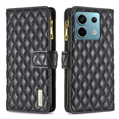 Diamond Lattice Zipper Wallet Leather Flip Phone Case, For Xiaomi Redmi Note 13, For Xiaomi Redmi Note 13 Pro+ 5G, For Xiaomi Redmi Note 13 Pro 5G