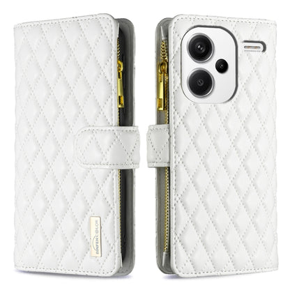 Diamond Lattice Zipper Wallet Leather Flip Phone Case, For Xiaomi Redmi Note 13, For Xiaomi Redmi Note 13 Pro+ 5G, For Xiaomi Redmi Note 13 Pro 5G