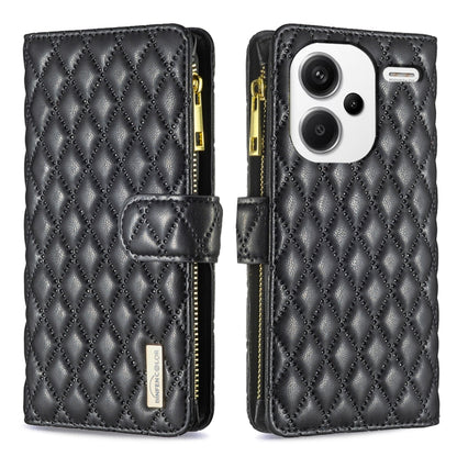 Diamond Lattice Zipper Wallet Leather Flip Phone Case, For Xiaomi Redmi Note 13, For Xiaomi Redmi Note 13 Pro+ 5G, For Xiaomi Redmi Note 13 Pro 5G