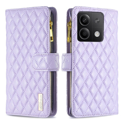Diamond Lattice Zipper Wallet Leather Flip Phone Case, For Xiaomi Redmi Note 13, For Xiaomi Redmi Note 13 Pro+ 5G, For Xiaomi Redmi Note 13 Pro 5G