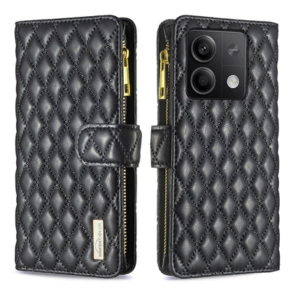 Diamond Lattice Zipper Wallet Leather Flip Phone Case, For Xiaomi Redmi Note 13, For Xiaomi Redmi Note 13 Pro+ 5G, For Xiaomi Redmi Note 13 Pro 5G