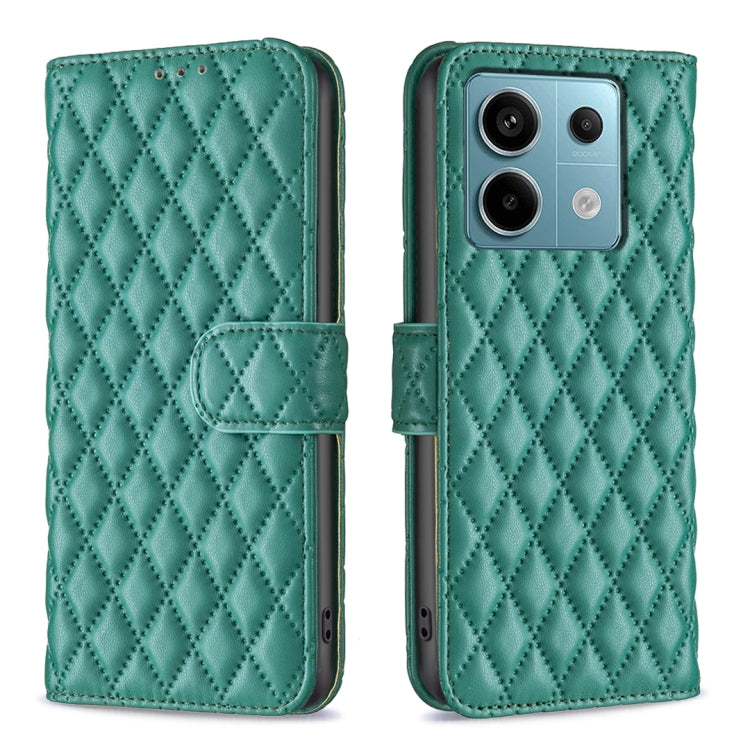 Diamond lattice leather flip phone case with belt strap, teal green