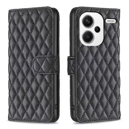 Diamond lattice leather flip phone case with belt strap, dark gray/black