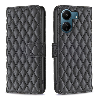 Diamond lattice leather flip phone case with belt strap, dark gray/black