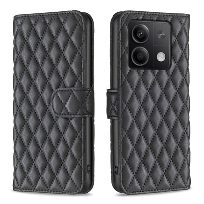 Black diamond lattice leather flip phone case with magnetic strap and card slot