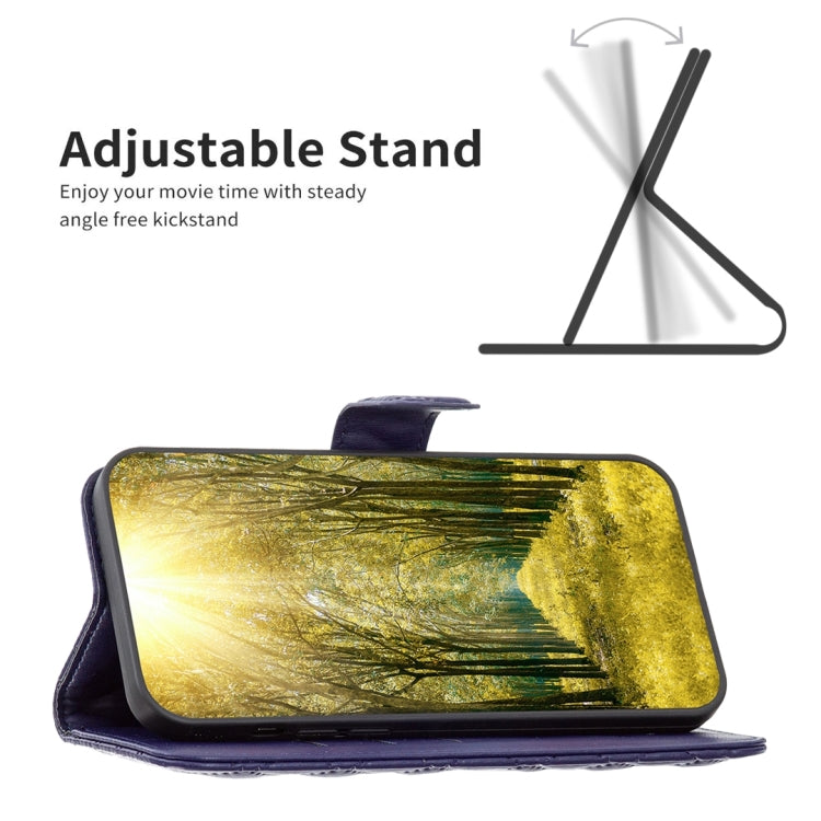 Blue leather flip phone case with built-in adjustable stand