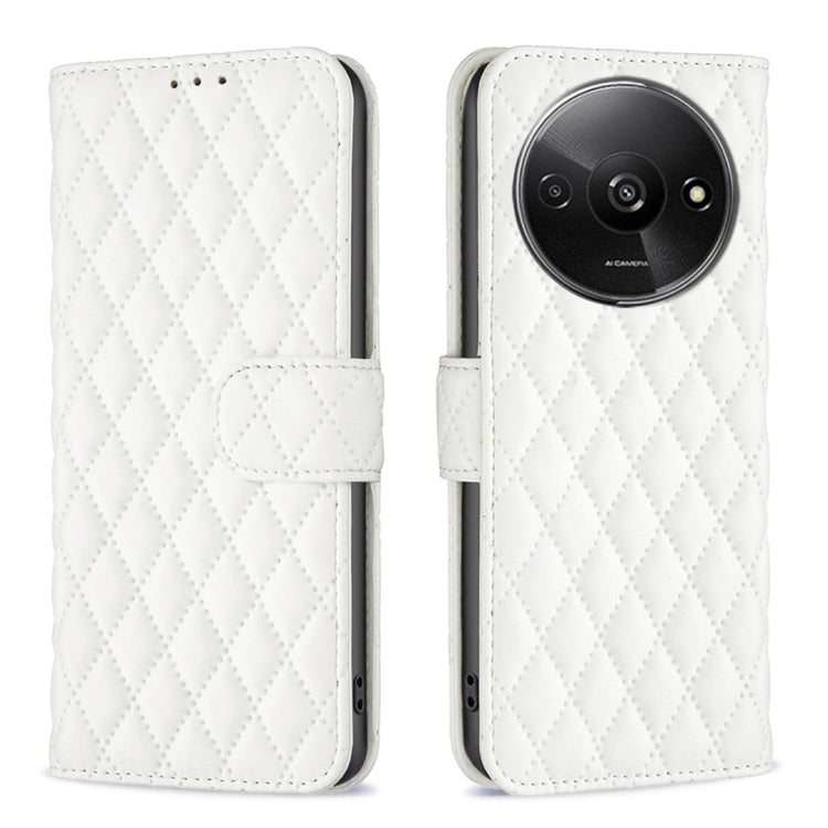 White diamond lattice leather flip phone case with magnetic wallet closure