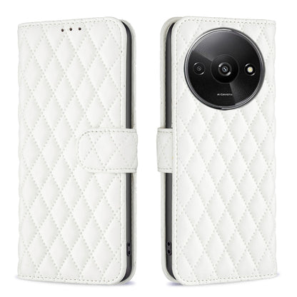 White diamond lattice leather flip phone case with magnetic wallet closure