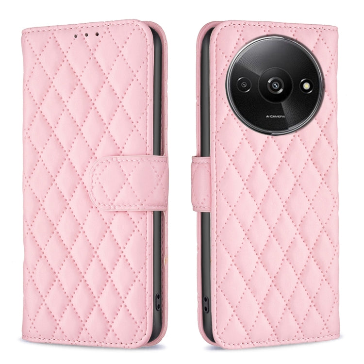 Pink diamond lattice leather flip phone case with magnetic wallet closure