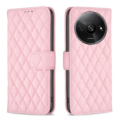 Pink diamond lattice leather flip phone case with magnetic wallet closure