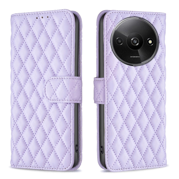 Light purple diamond lattice leather flip phone case with magnetic closure