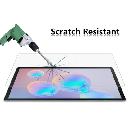 Scratch-resistant 9H tempered glass screen protector shown under drill impact