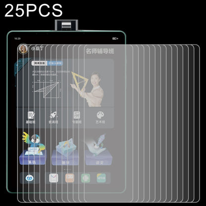 Tempered glass screen protector on tablet display with alignment guide icons