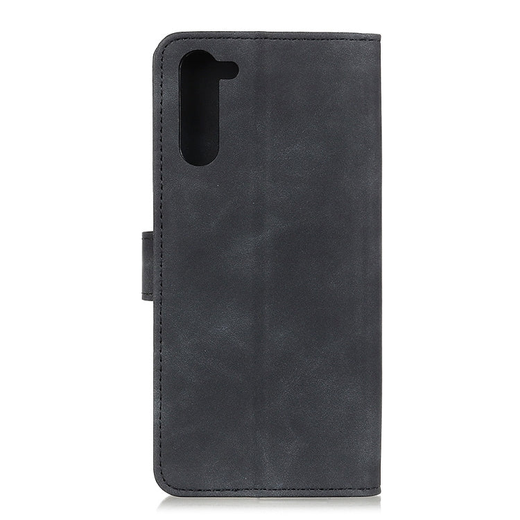 Black flip phone case with camera cutout and smooth textured PU back for OnePlus Nord