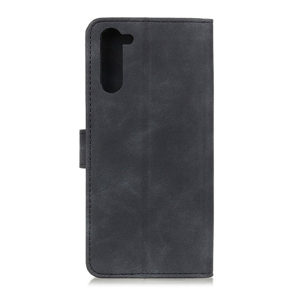 Black flip phone case with camera cutout and smooth textured PU back for OnePlus Nord