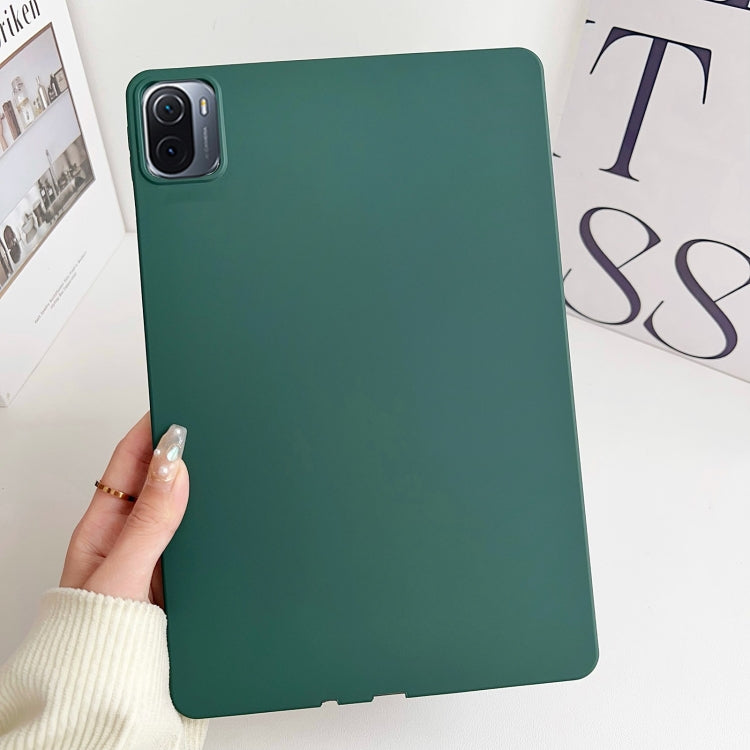 Deep green tablet case with camera cutout and slim protective edges.