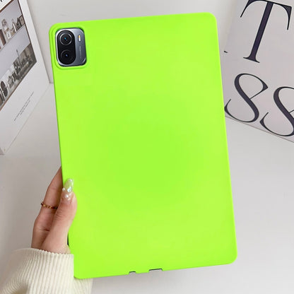 Fluorescent green tablet case with camera cutout and slim protective edges.
