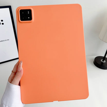 Orange TPU tablet case with camera cutout and smooth matte back.