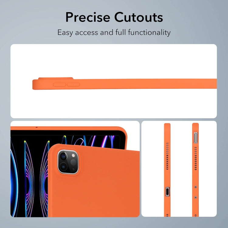 Orange tablet case showing front cutouts and side button openings.
