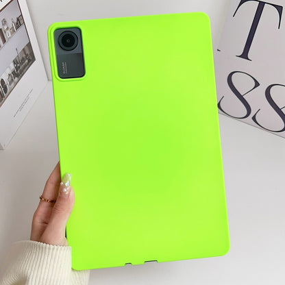 Fluorescent green TPU tablet case with camera cutout for a flat tablet back