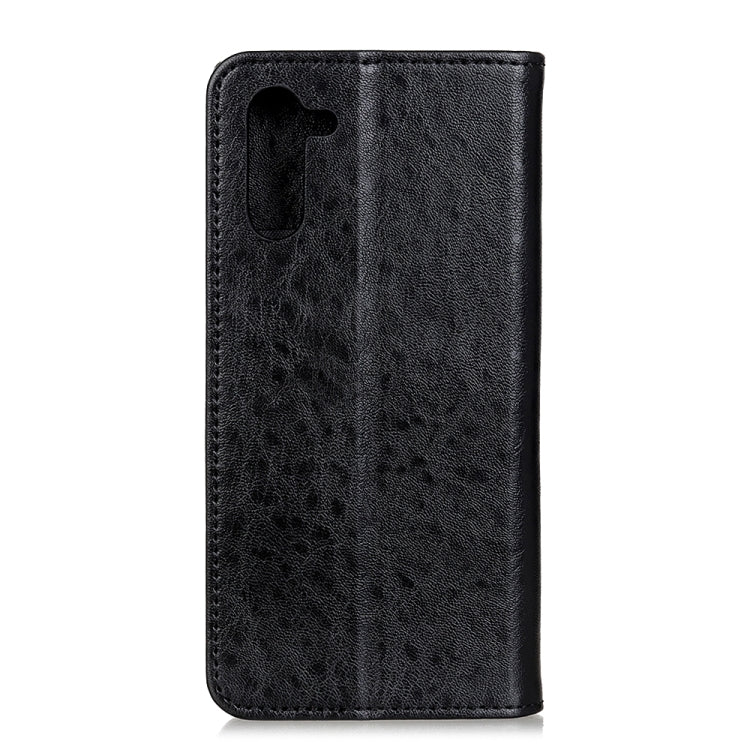Magnetic flip leather phone case for OnePlus Nord, black back with camera cutout
