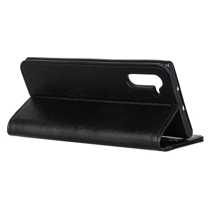 Magnetic flip leather phone case for OnePlus Nord, black folio with side cutout