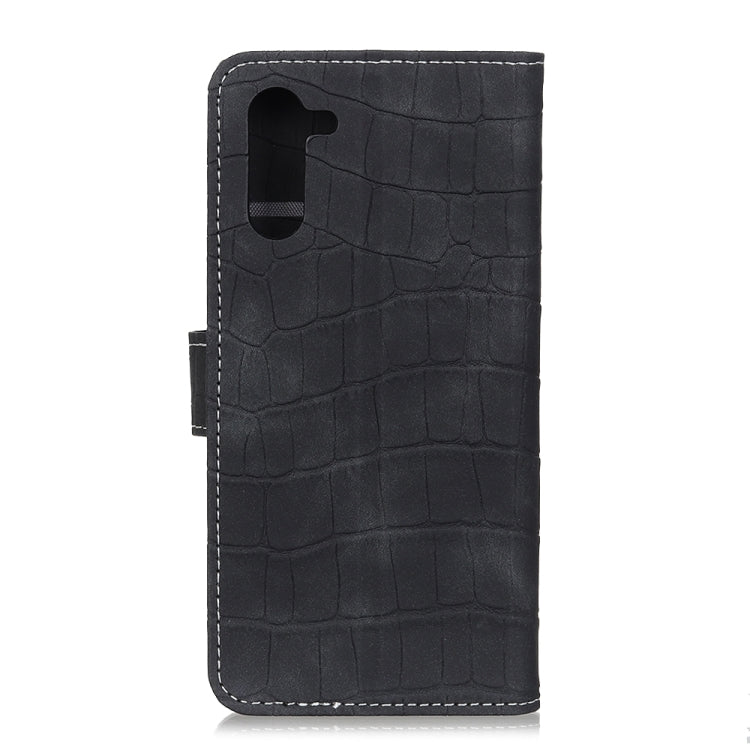 Black crocodile-texture flip leather case with camera cutout and full coverage