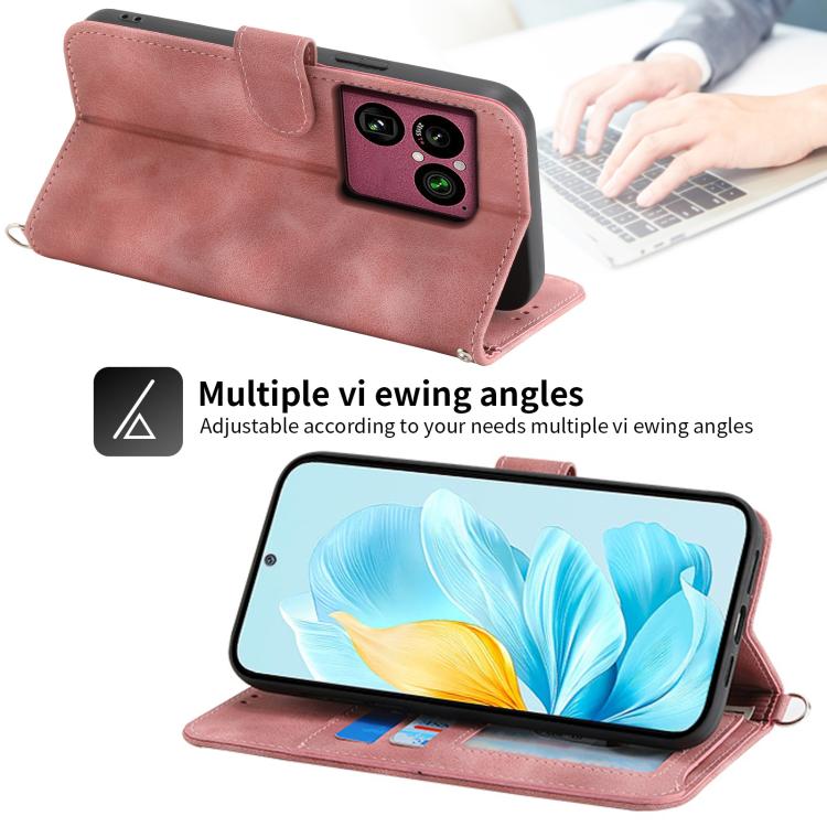 Pink leather wallet phone case with flip cover and camera cutout