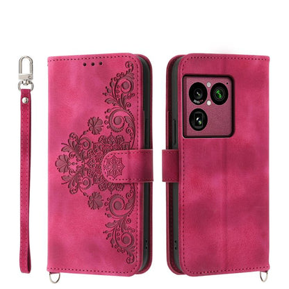 Fuchsia pink embossed floral leather phone wallet case with flip cover