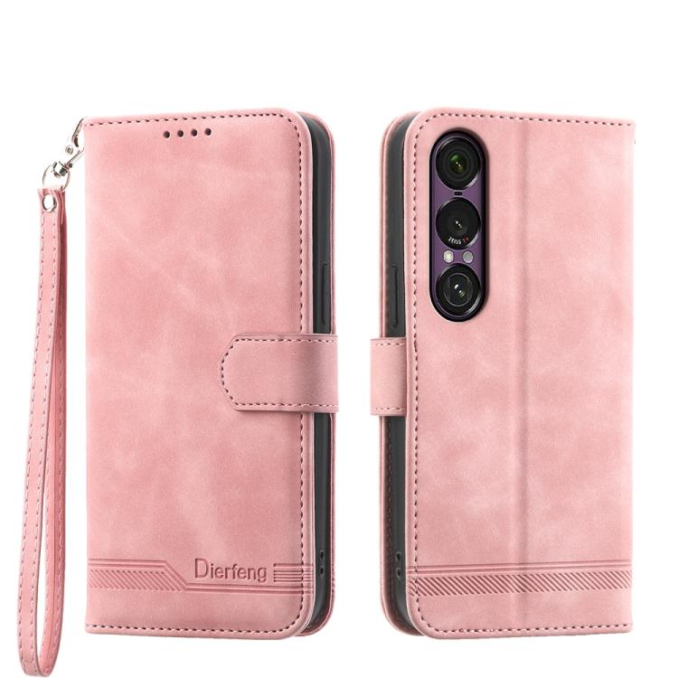 Pink wallet-style phone case with wrist strap and magnetic flap; camera cutout.