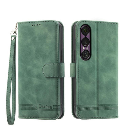 Green wallet-style phone case with wrist strap and magnetic flap; front cover window.